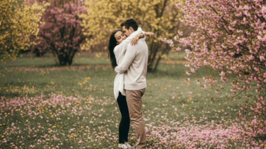 couple-hug-flower-trees